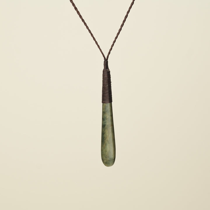 Roimata Teardrop Raukaraka Medium Pendant, Brown Binding