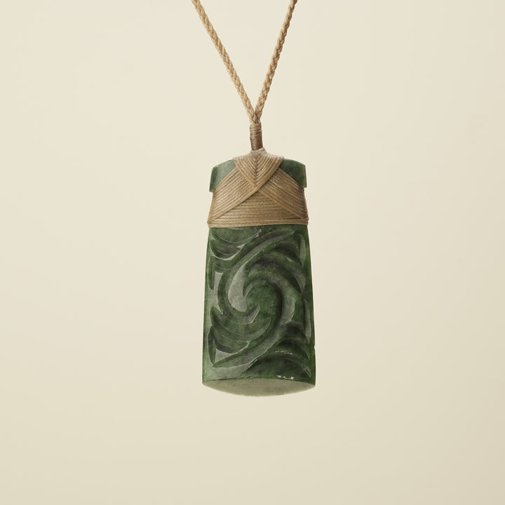 Toki Whakrei Carved Kawakawa Large Pounamu Pendant