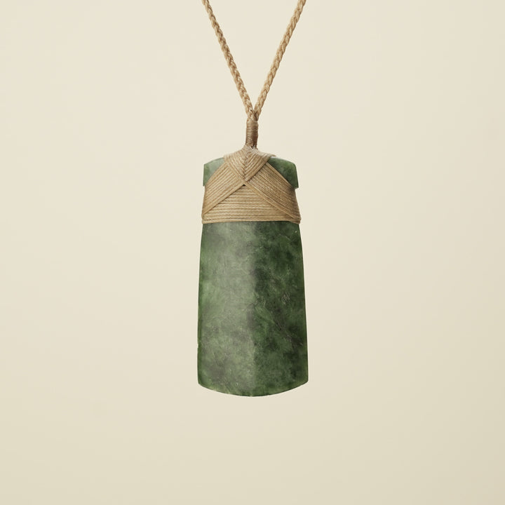 Toki Whakrei Carved Kawakawa Large Pounamu Pendant