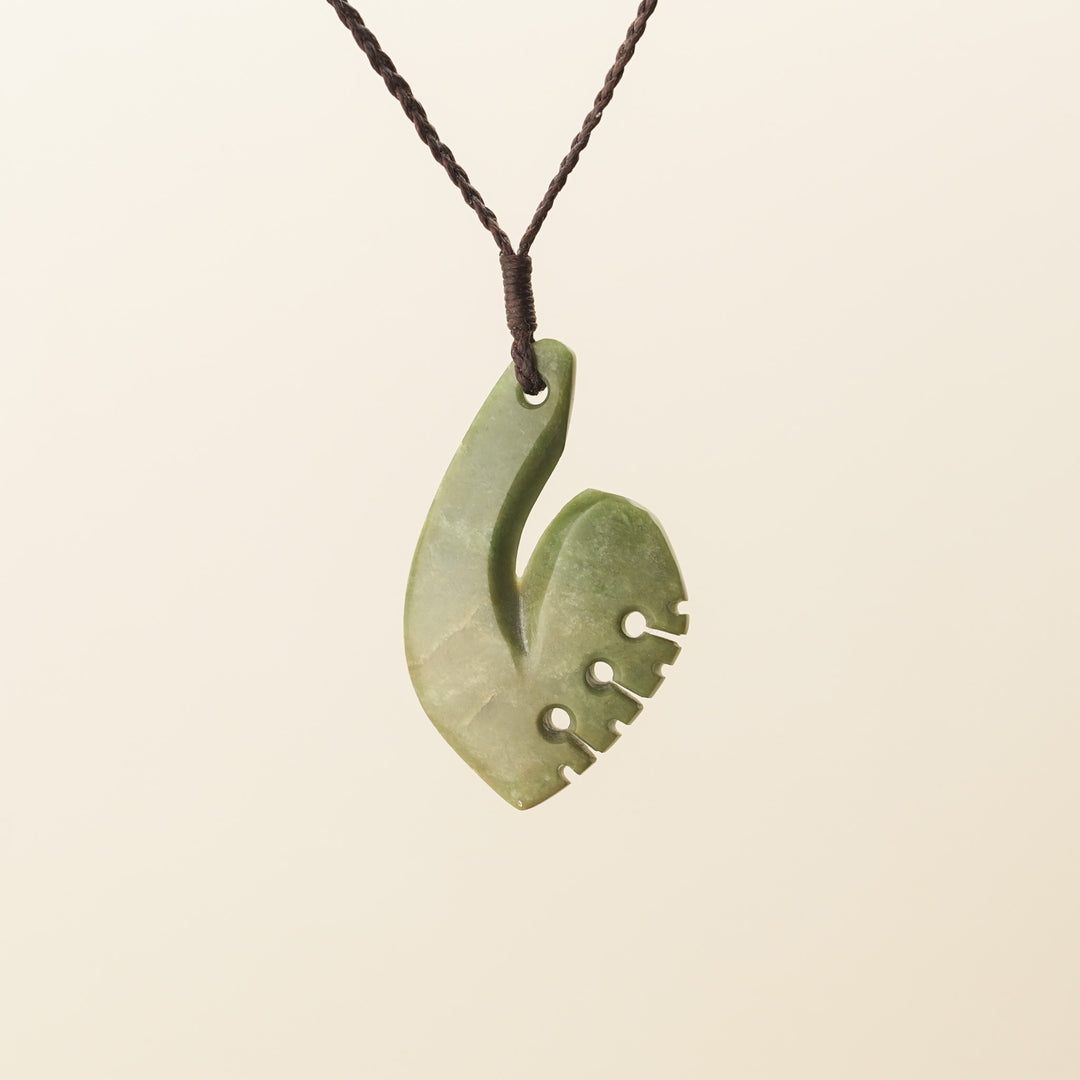 Raukaraka Medium Hei Matau Pounamu Pendant