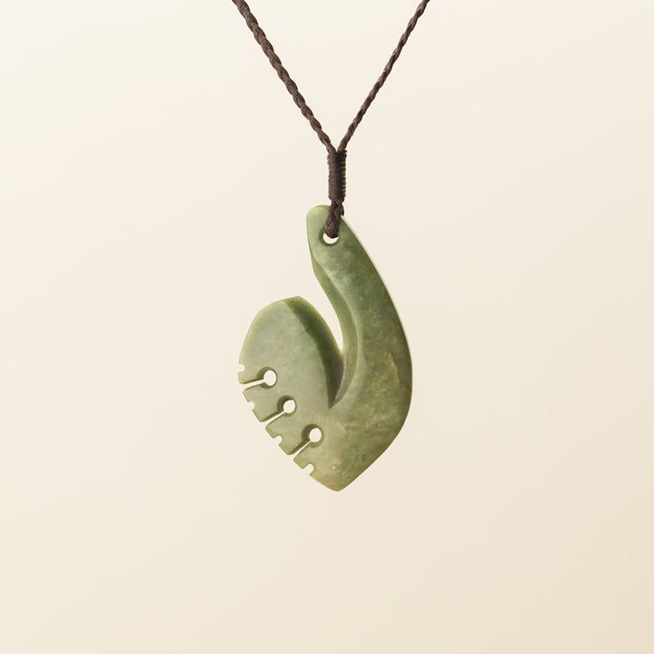 Raukaraka Medium Hei Matau Pounamu Pendant