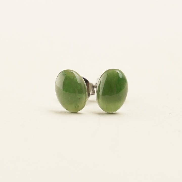 Greenstone Oval Stud Earrings