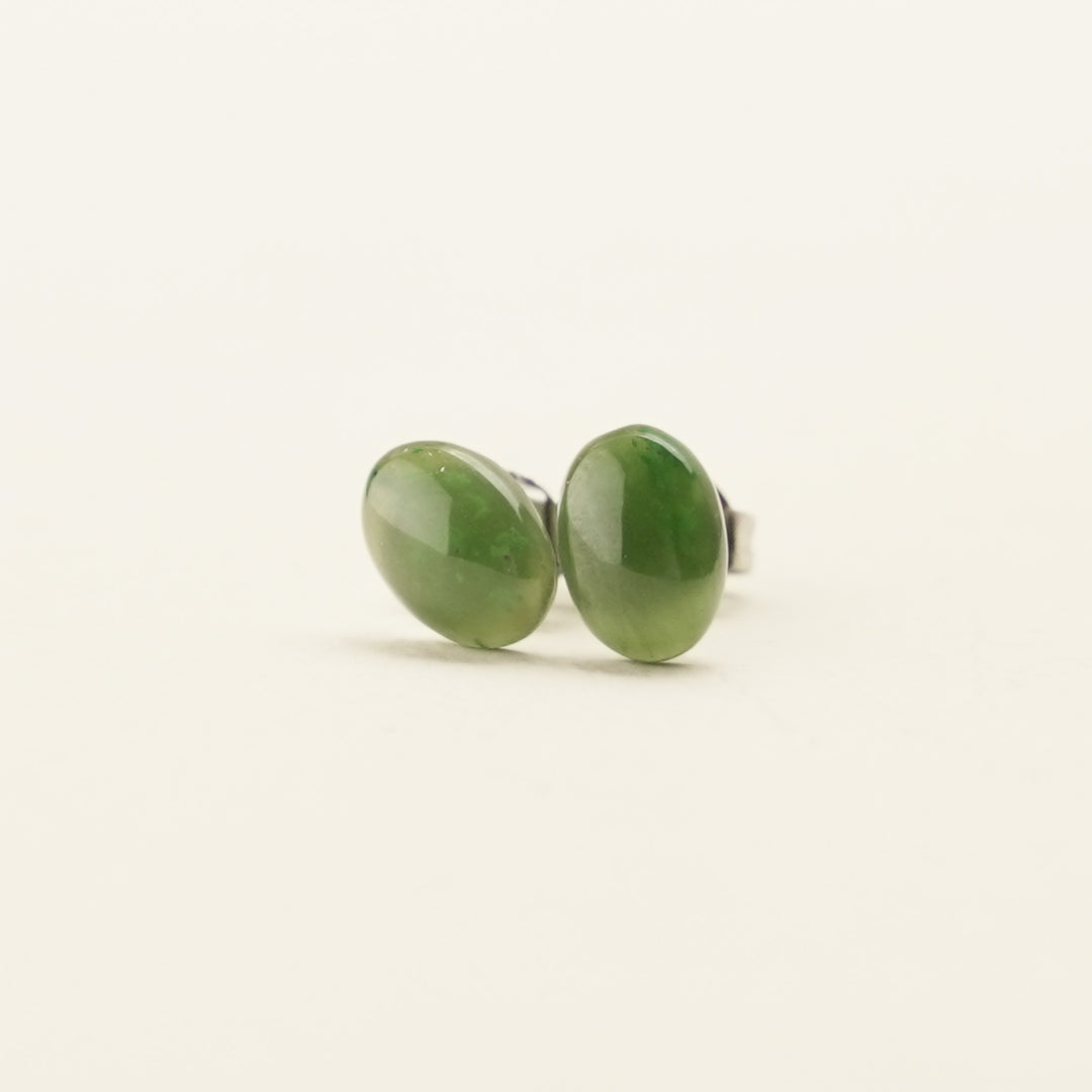 Greenstone Oval Stud Earrings