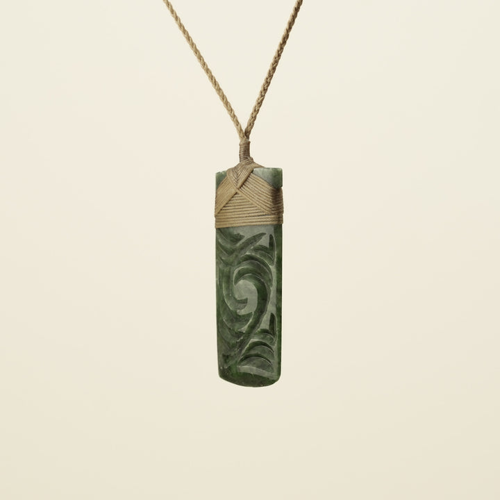 Toki Whakrei Carved Large Kawakawa Pounamu Pendant