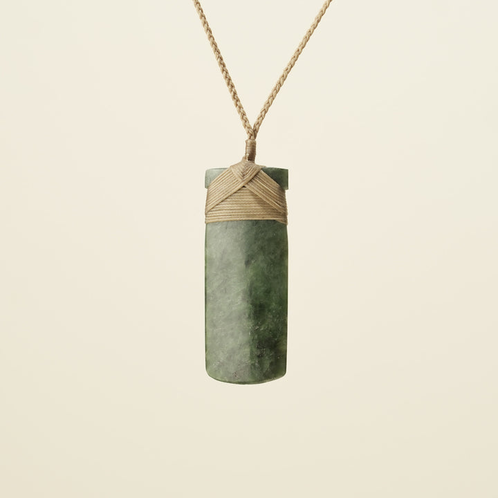 Toki Whakrei Carved Large Kawakawa Pounamu Pendant