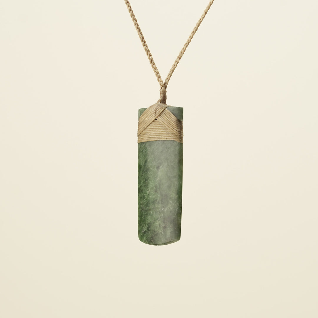 Toki Whakrei Carved Large Kawakawa Pounamu Pendant