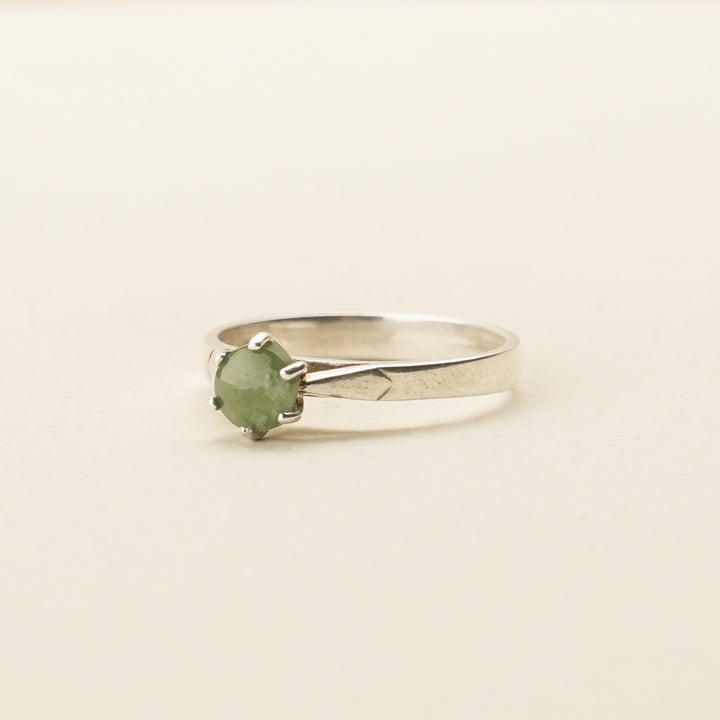 Pounamu Six-Claw Bevelled-Shoulder Sterling Silver Ring