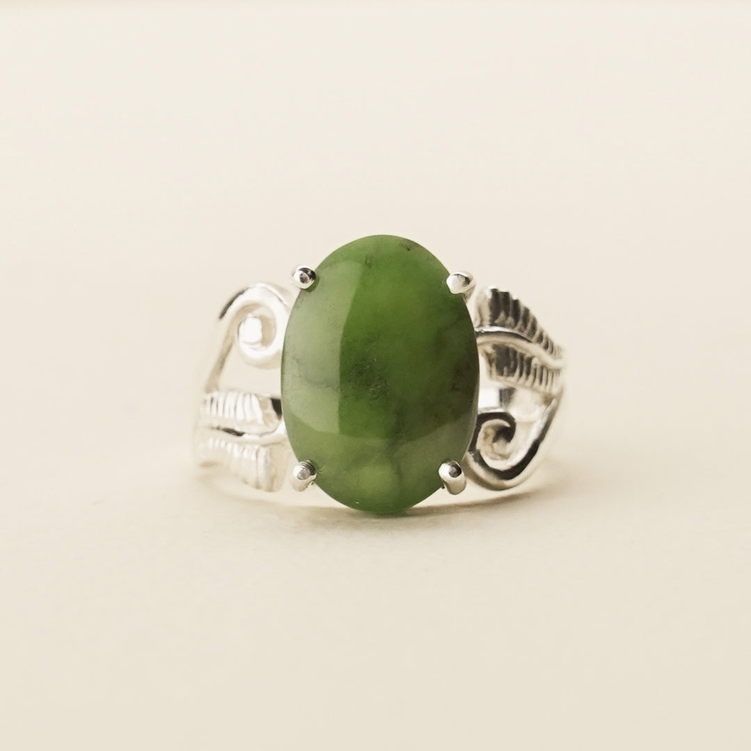 Pounamu Koru & Fern Sterling Silver Ring