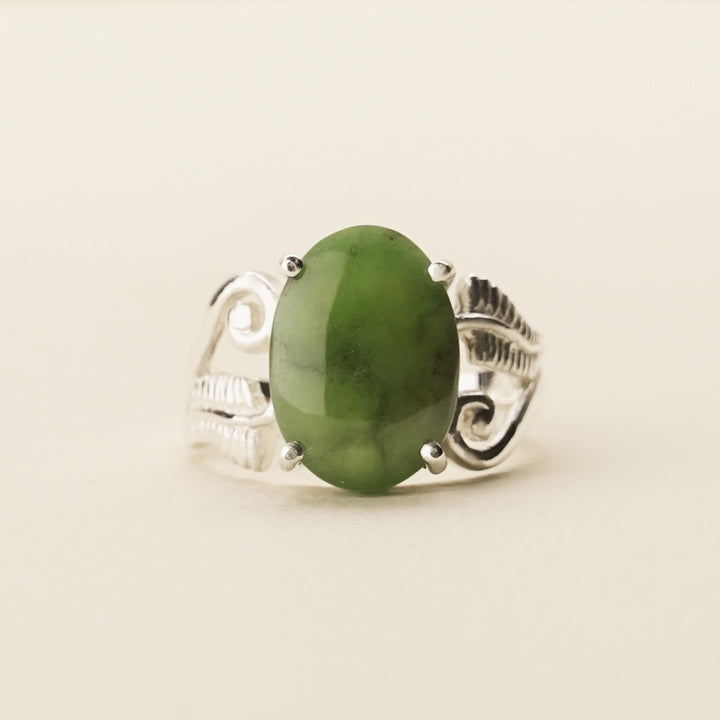 Pounamu Koru & Fern Sterling Silver Ring