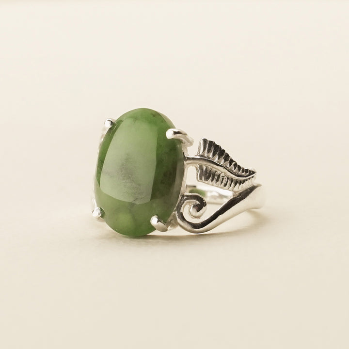 Pounamu Koru & Fern Sterling Silver Ring