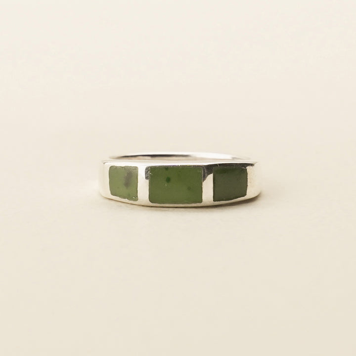 Pounamu Three-Stone Inlay Sterling Silver Ring
