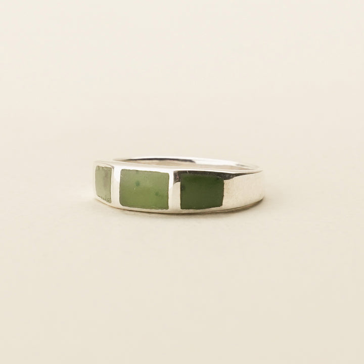 Pounamu Three-Stone Inlay Sterling Silver Ring