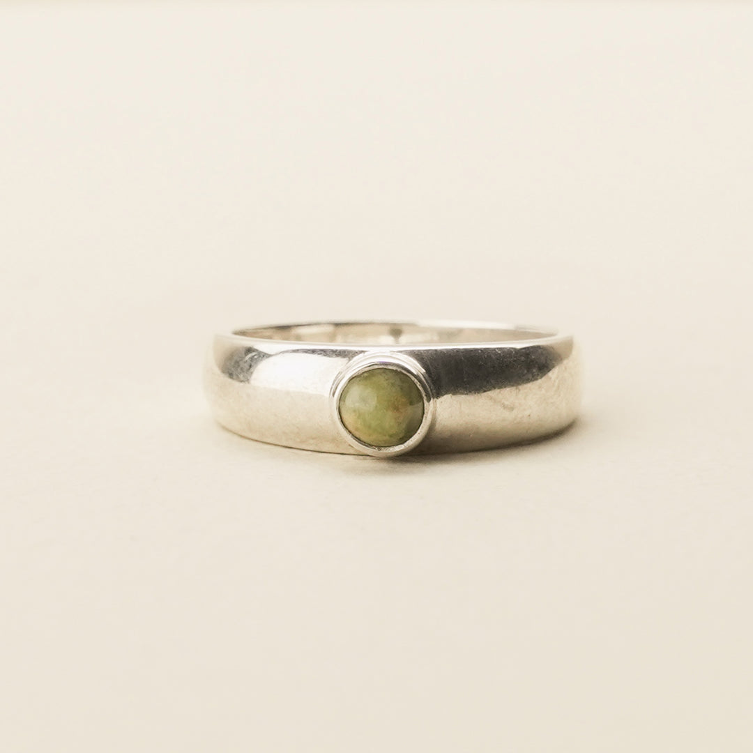 Pounamu Bezel-Set Wide Band Sterling Silver Ring