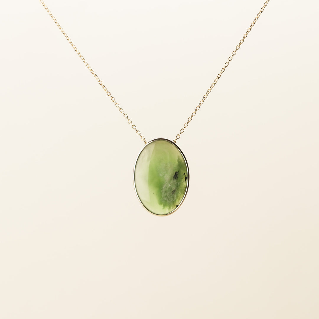 Flower Pounamu Oval Pendant in 9k Gold