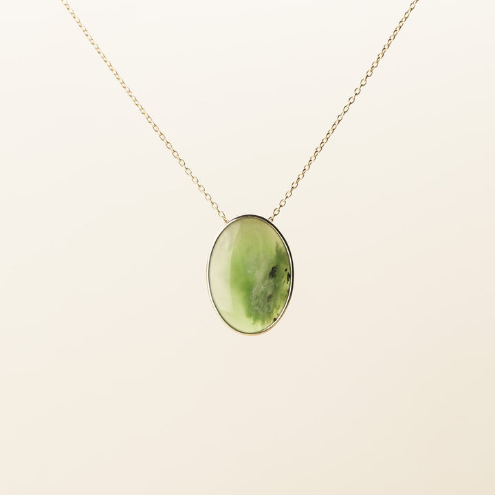 Flower Pounamu Oval Pendant in 9k Gold