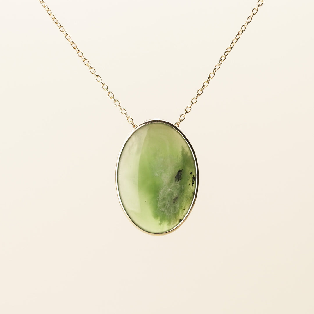 Flower Pounamu Oval Pendant in 9k Gold