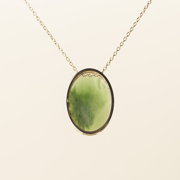 Flower Pounamu Oval Pendant in 9k Gold