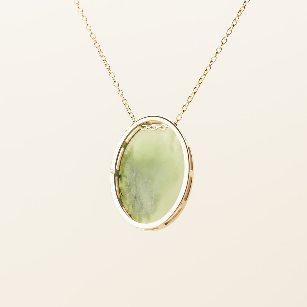 Flower Pounamu Oval Pendant in 9k Gold