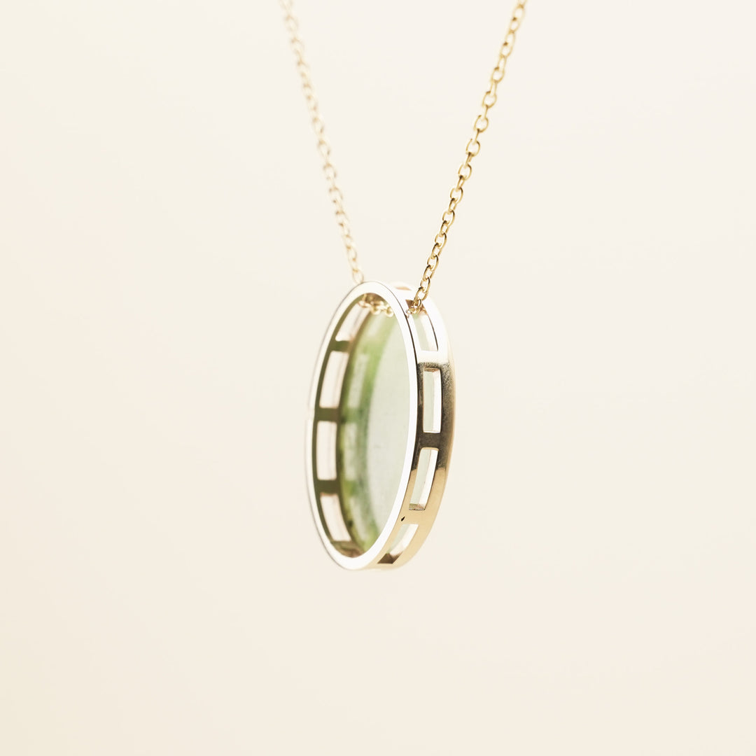 Flower Pounamu Oval Pendant in 9k Gold