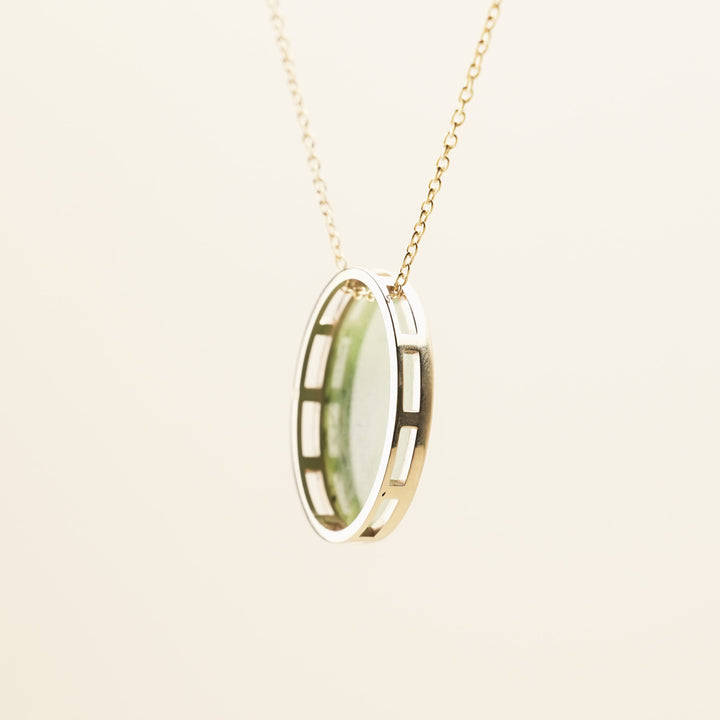 Flower Pounamu Oval Pendant in 9k Gold