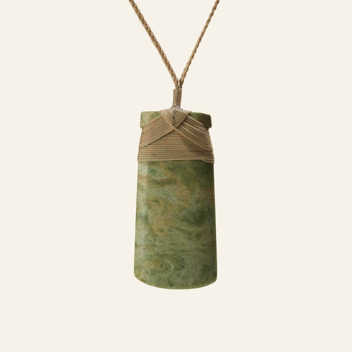 Toki Flower Putiputi Pounamu Large Pendant, Tan Binding