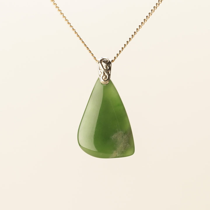 Flower Pounamu Drop Pendant in 9k Gold