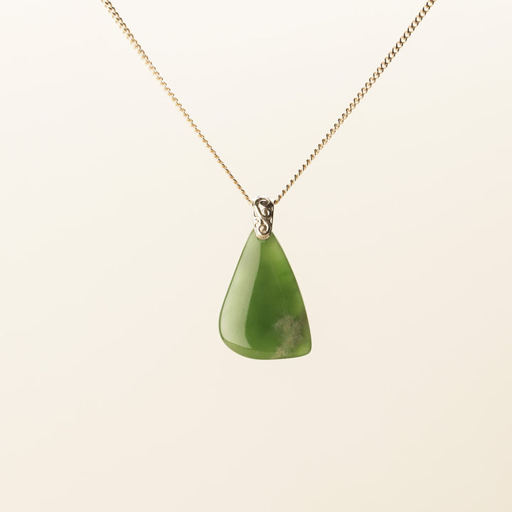 Flower Pounamu Drop Pendant in 9k Gold