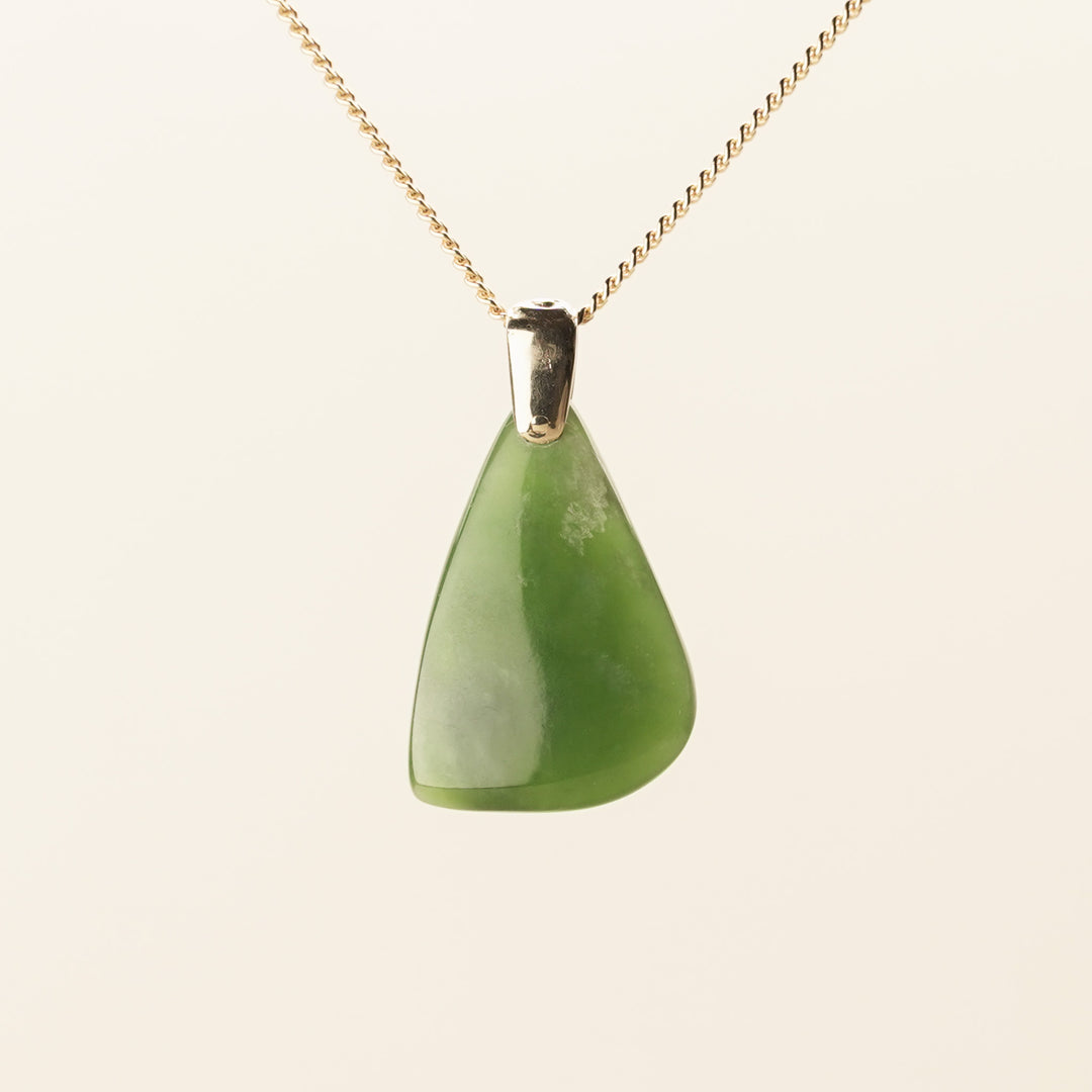 Flower Pounamu Drop Pendant in 9k Gold