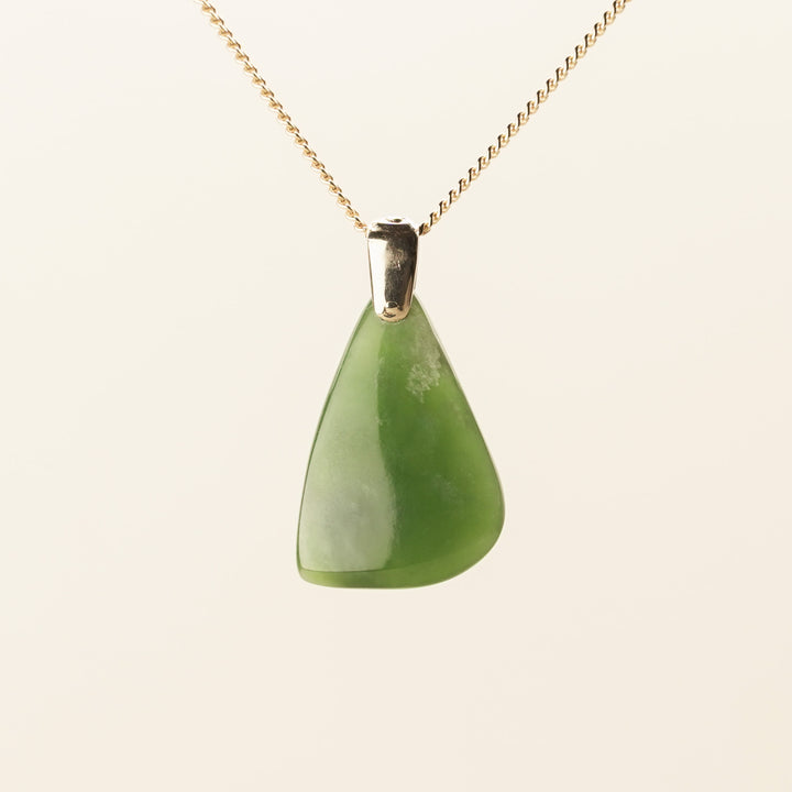 Flower Pounamu Drop Pendant in 9k Gold