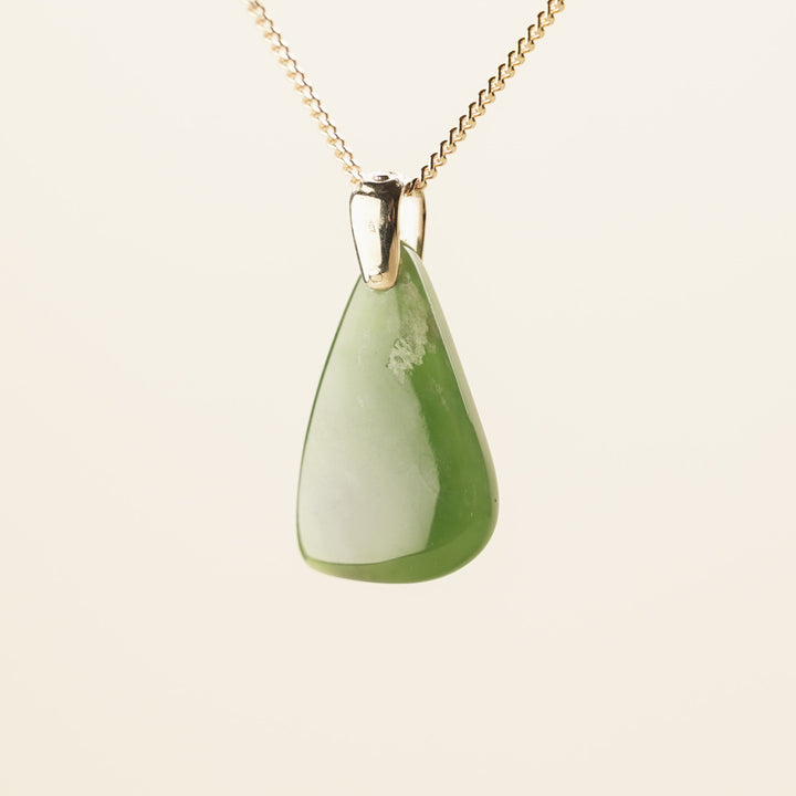 Flower Pounamu Drop Pendant in 9k Gold