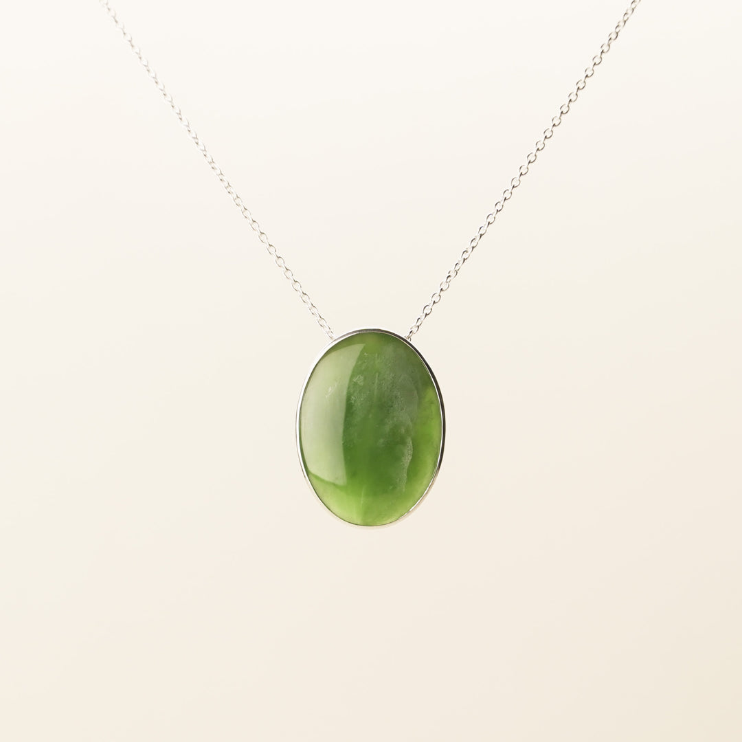 Pounamu Oval Pendant Large in Sterling Silver