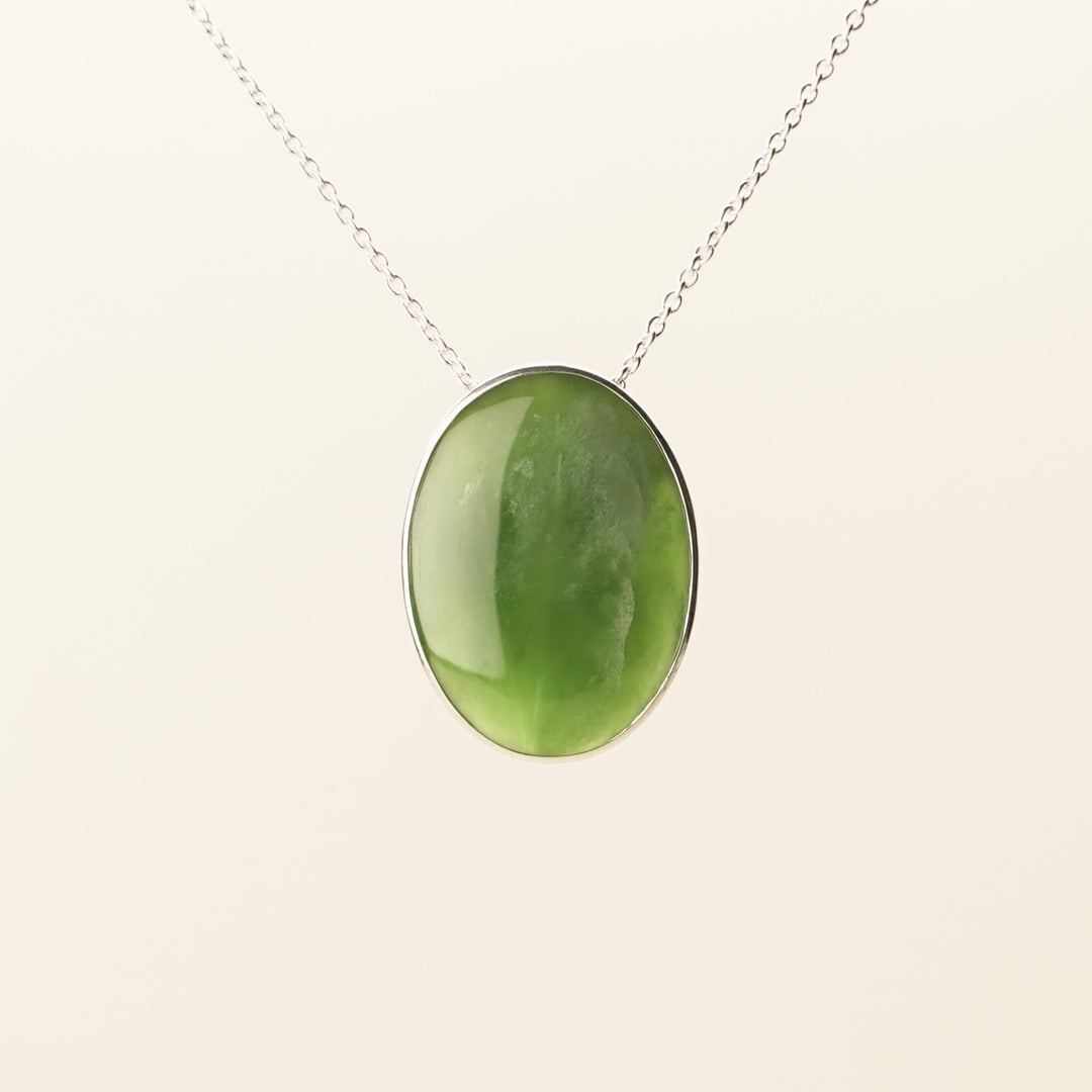 Pounamu Oval Pendant Large in Sterling Silver