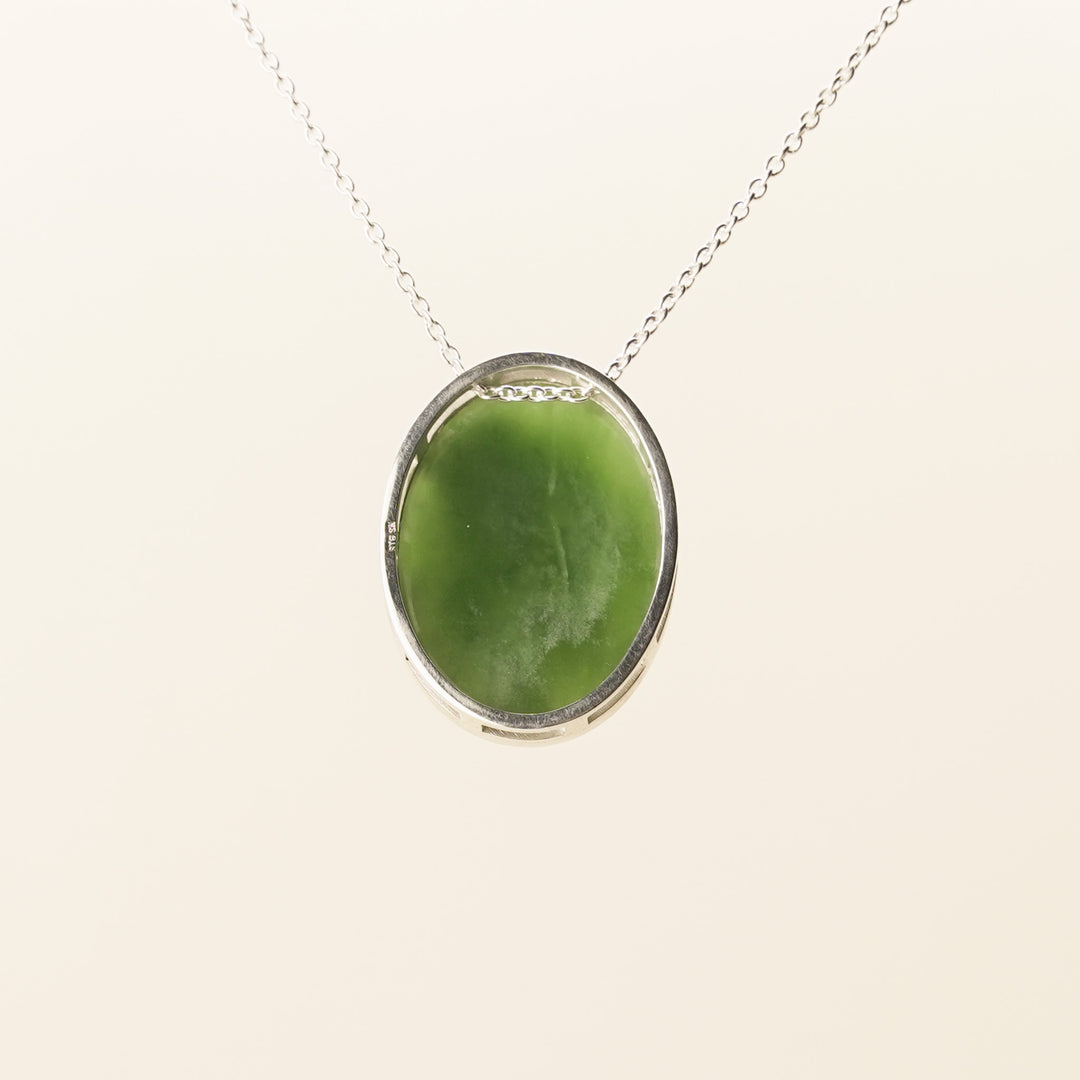 Pounamu Oval Pendant Large in Sterling Silver