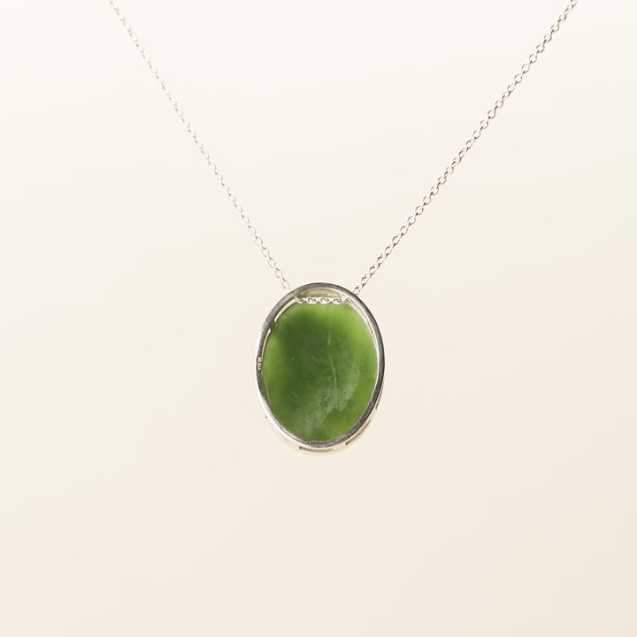 Pounamu Oval Pendant Large in Sterling Silver