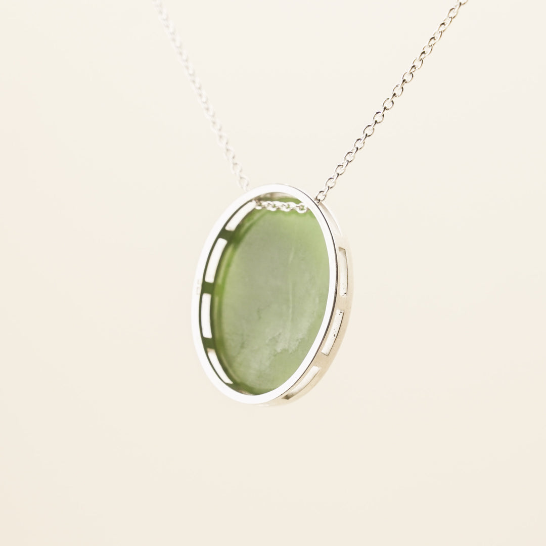 Pounamu Oval Pendant Large in Sterling Silver