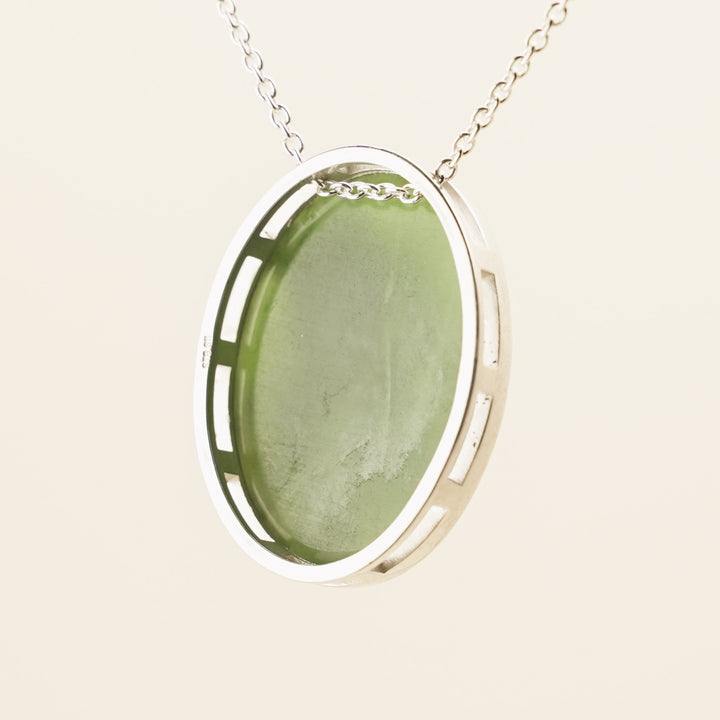 Pounamu Oval Pendant Large in Sterling Silver