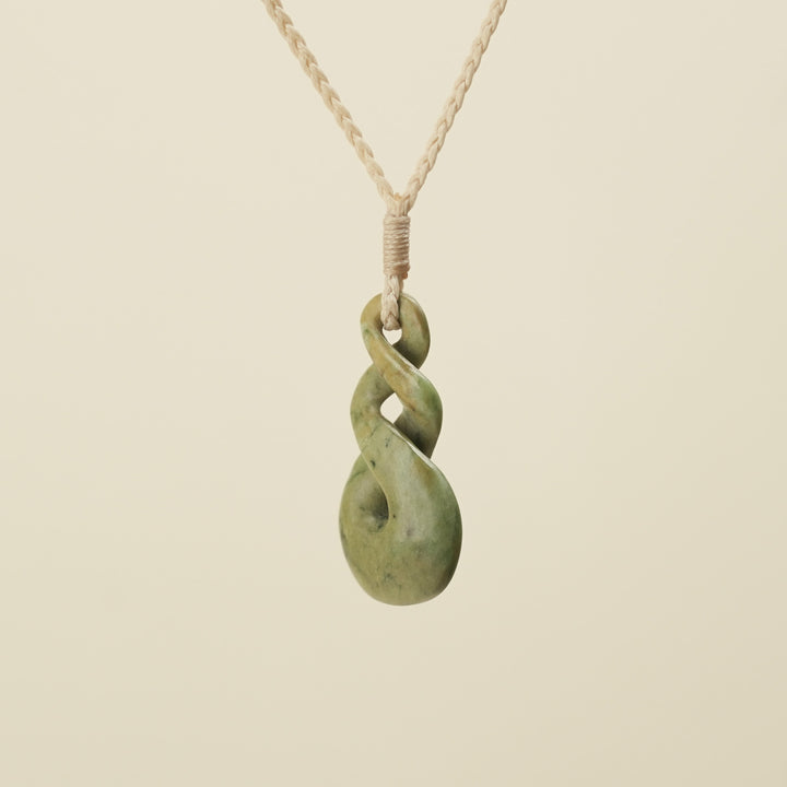 Pikorua Raukaraka Medium Pounamu Pendant, Tan Binding