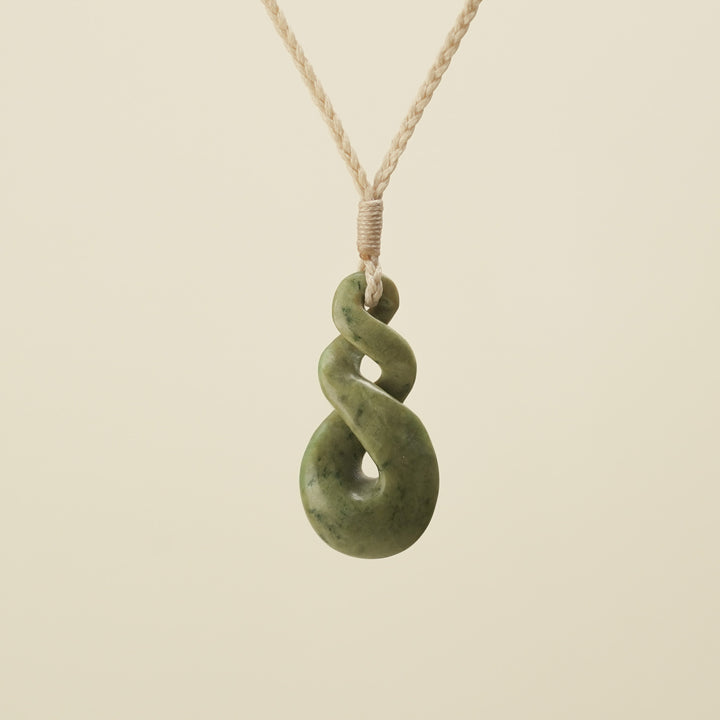 Pikorua Raukaraka Medium Pounamu Pendant, Tan Binding