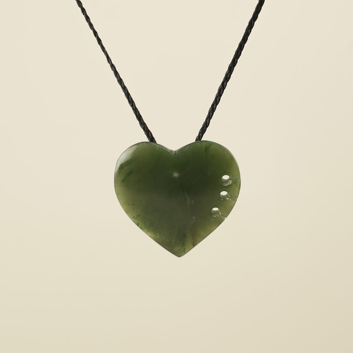 Notched Heart Kawakawa Pounamu Large Pendant