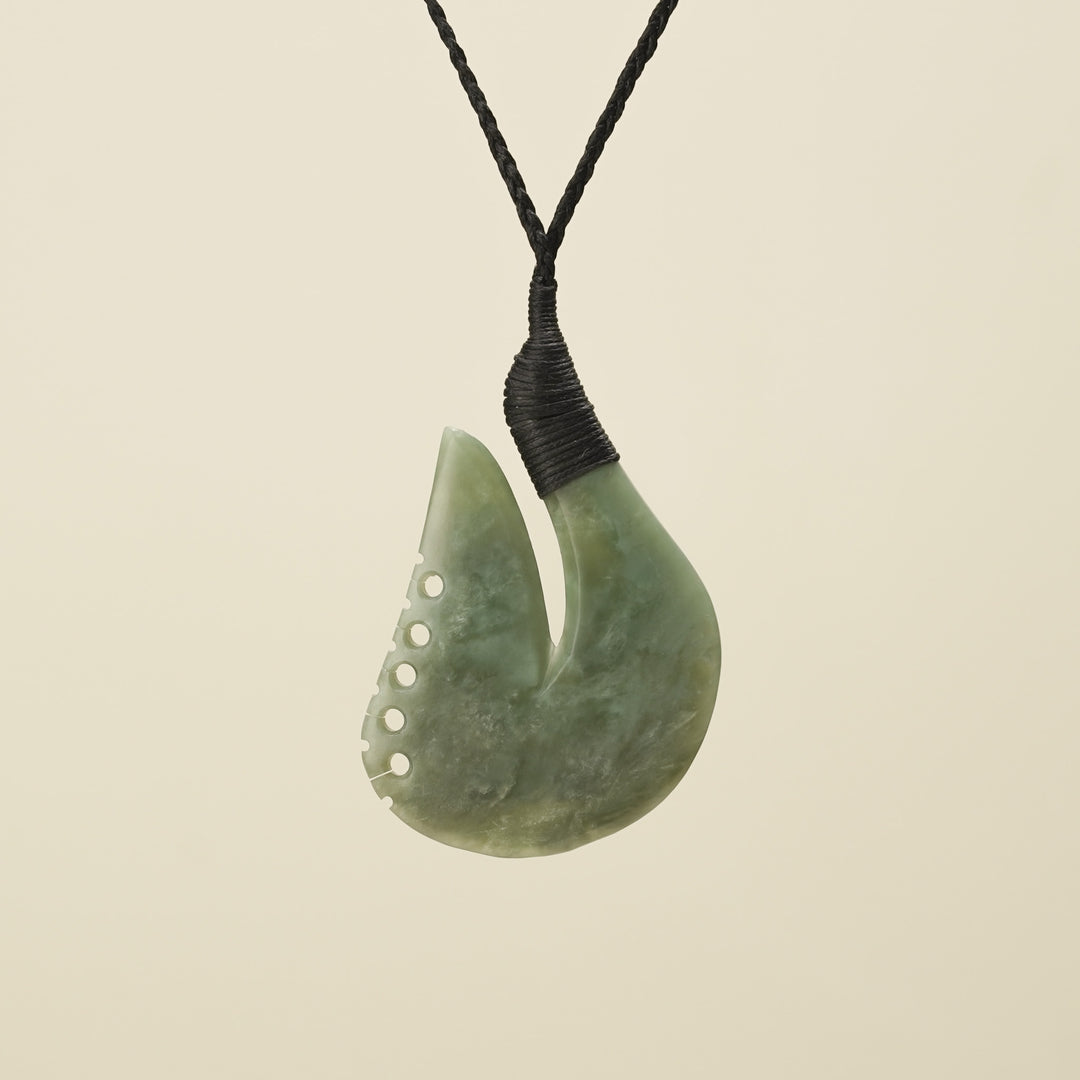 Notched Hei Matau Inanga Greenstone Large Pendant