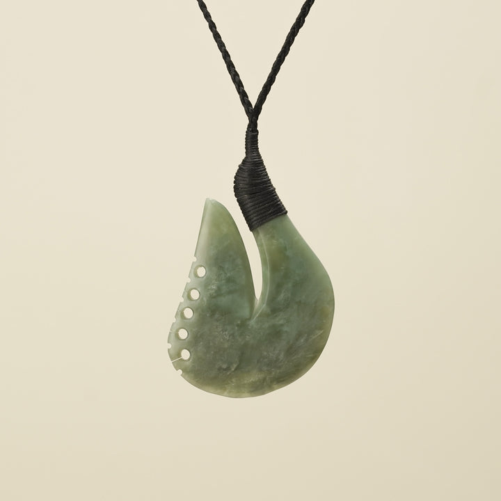 Notched Hei Matau Inanga Greenstone Large Pendant