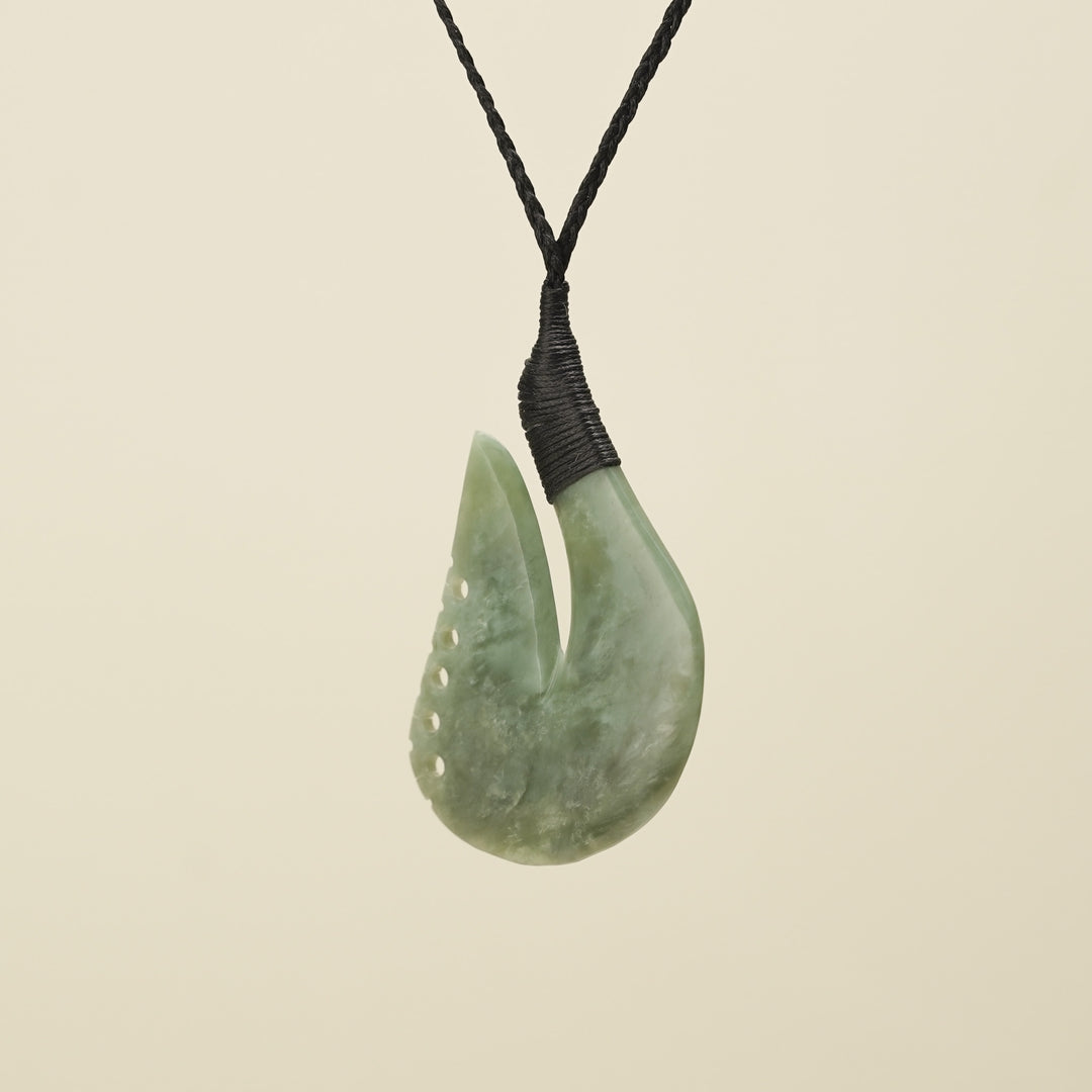 Notched Hei Matau Inanga Greenstone Large Pendant