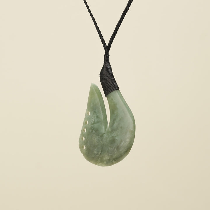 Notched Hei Matau Inanga Greenstone Large Pendant