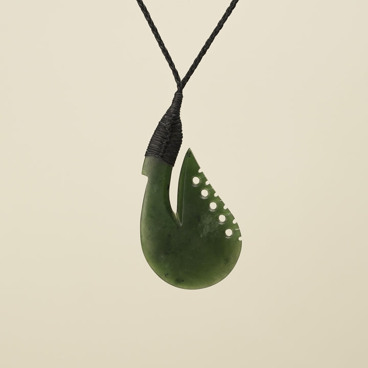 Notched Hei Matau Kawakawa Greenstone Large Pendant