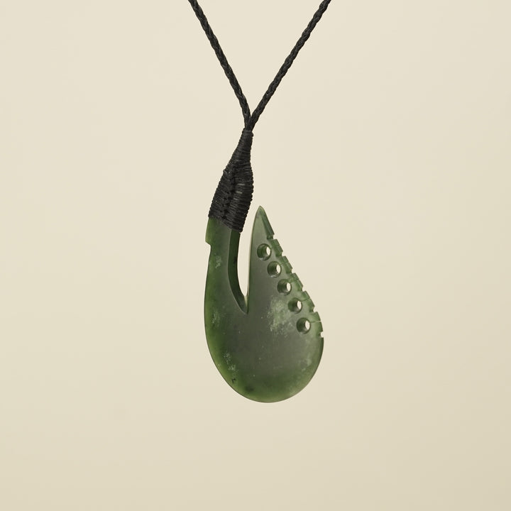 Notched Hei Matau Kawakawa Greenstone Large Pendant