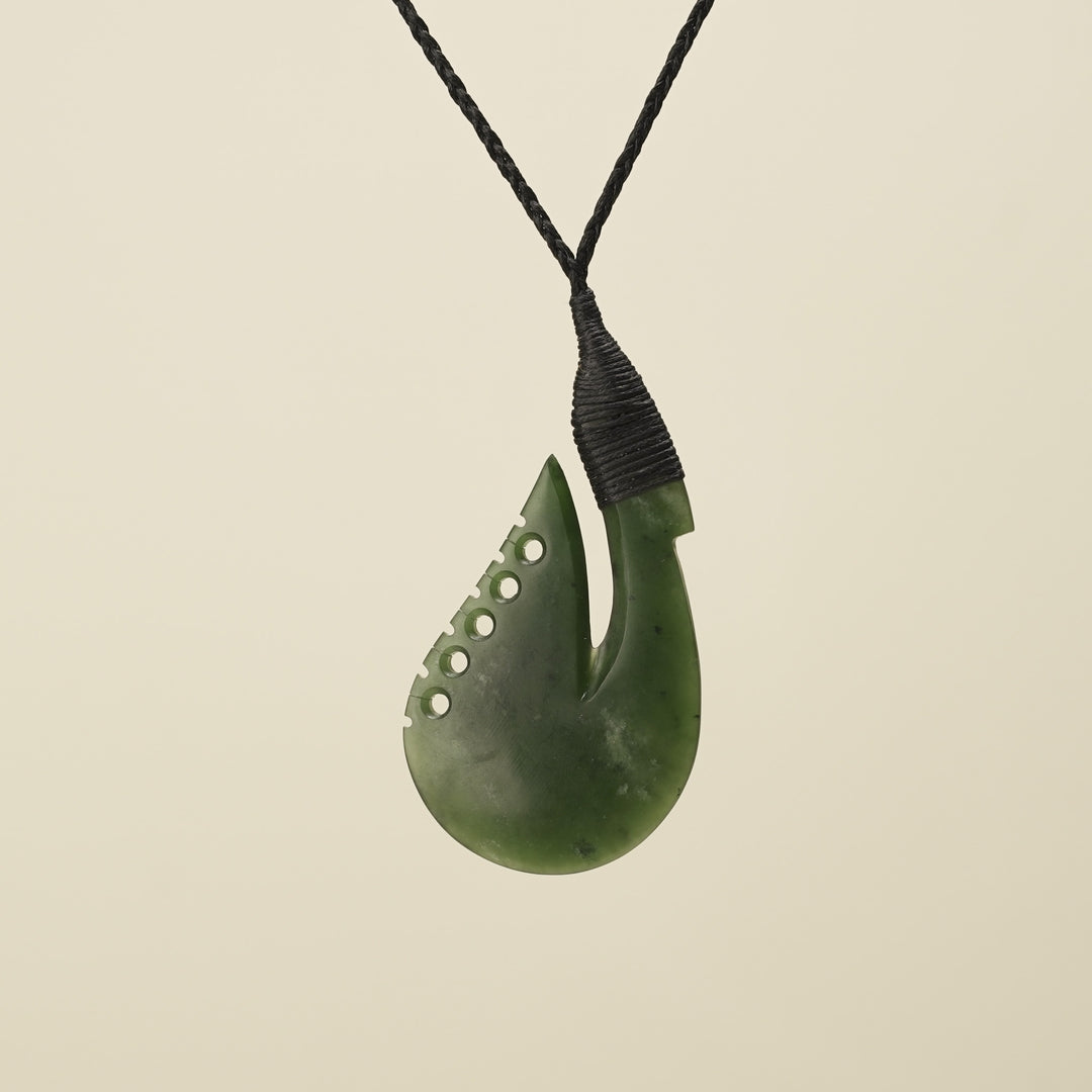 Notched Hei Matau Kawakawa Greenstone Large Pendant