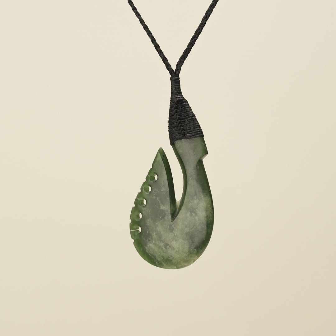 Notched Hei Matau Kawakawa Greenstone Large Pendant