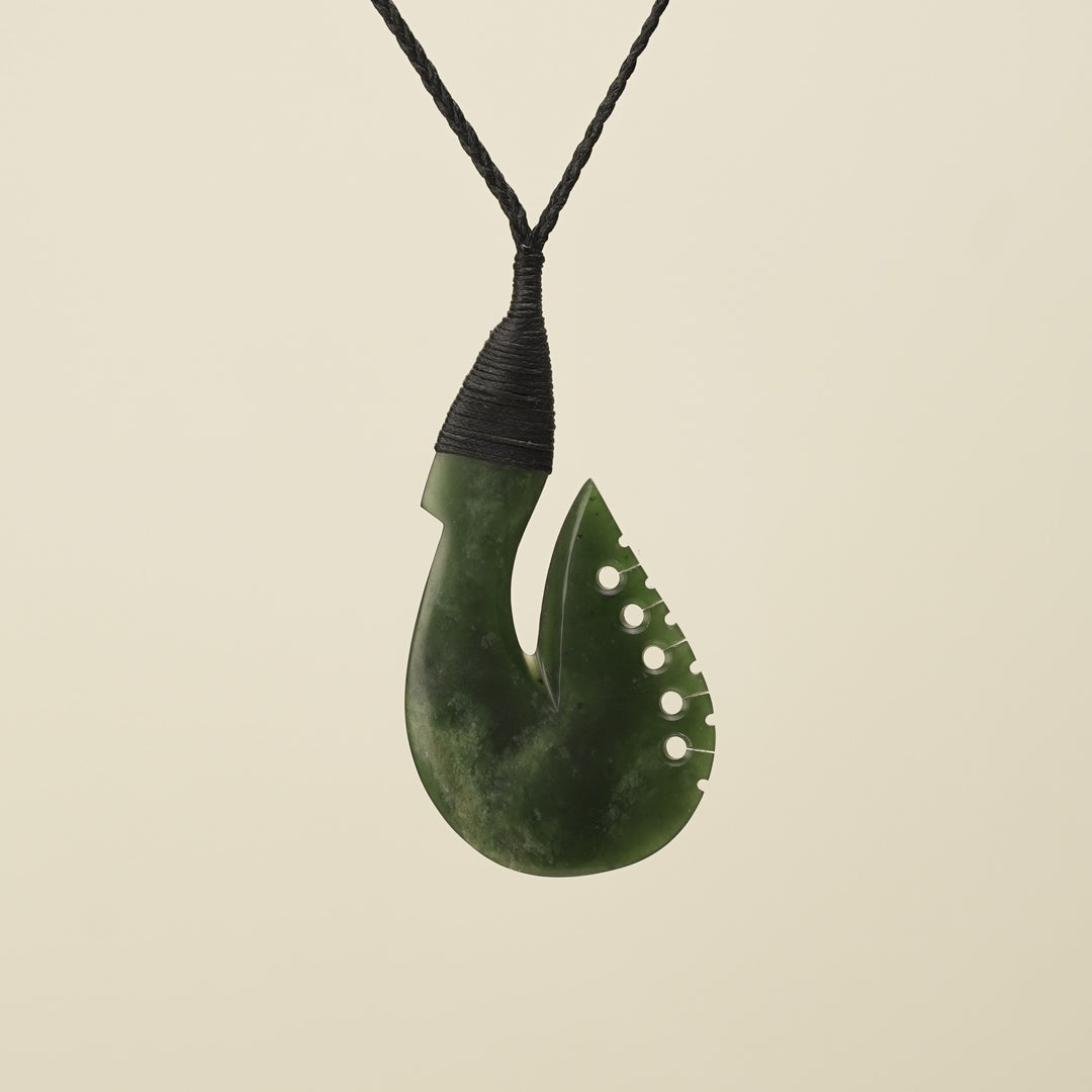 Notched Hei Matau Kawakawa Greenstone Large Pendant