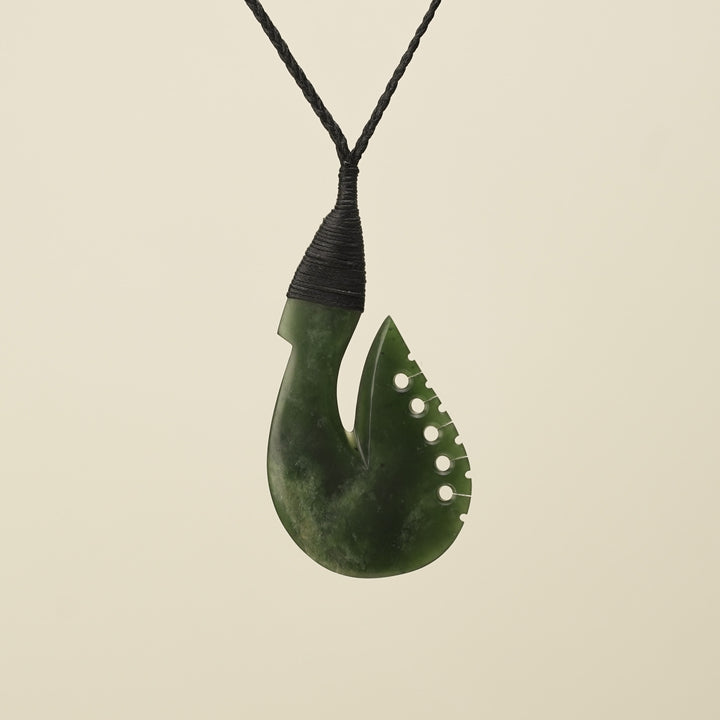 Notched Hei Matau Kawakawa Greenstone Large Pendant