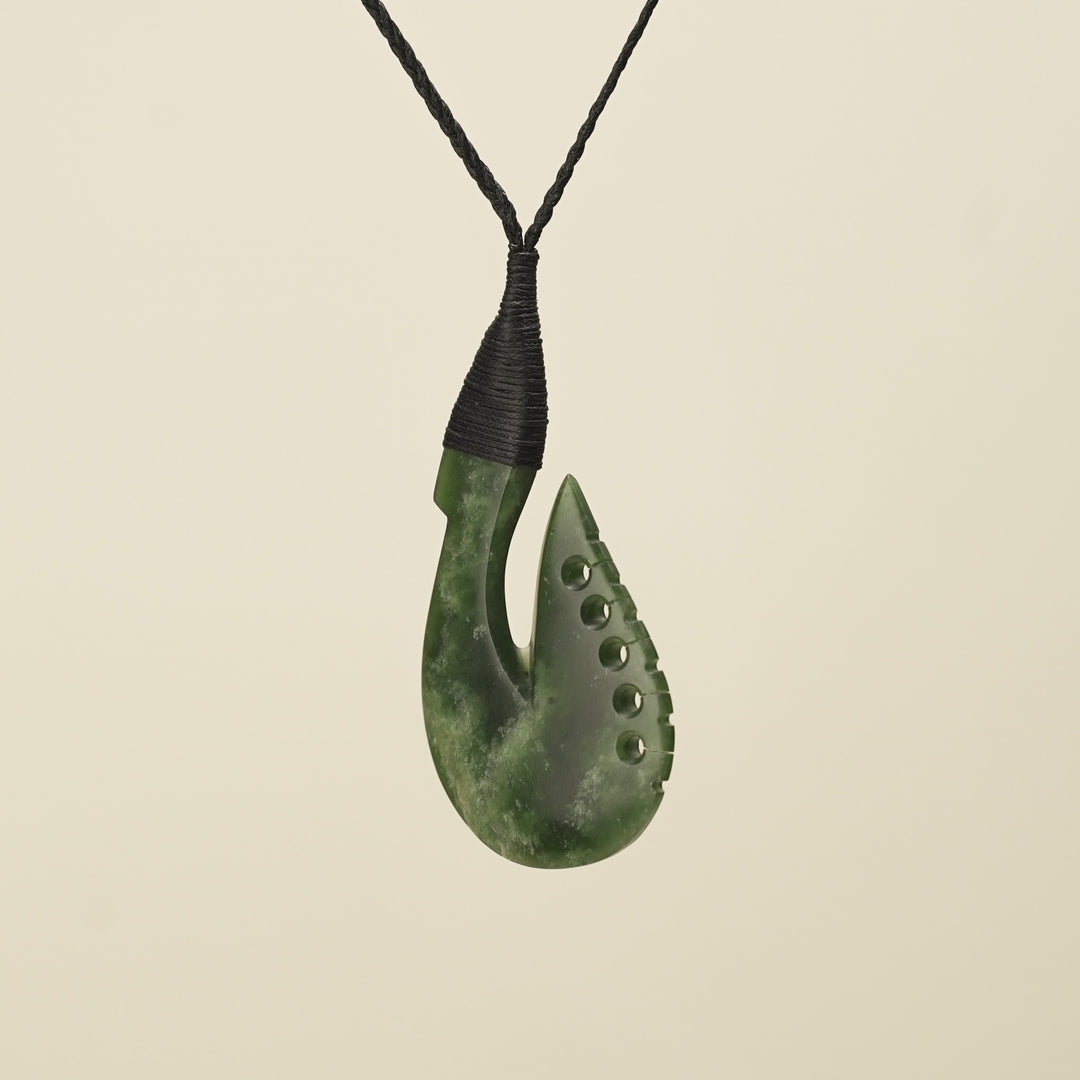 Notched Hei Matau Kawakawa Greenstone Large Pendant